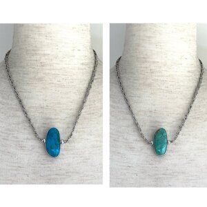 Sterling Silver 925 SWS Reversible Green Blue Turquoise Braided Chain Necklace
